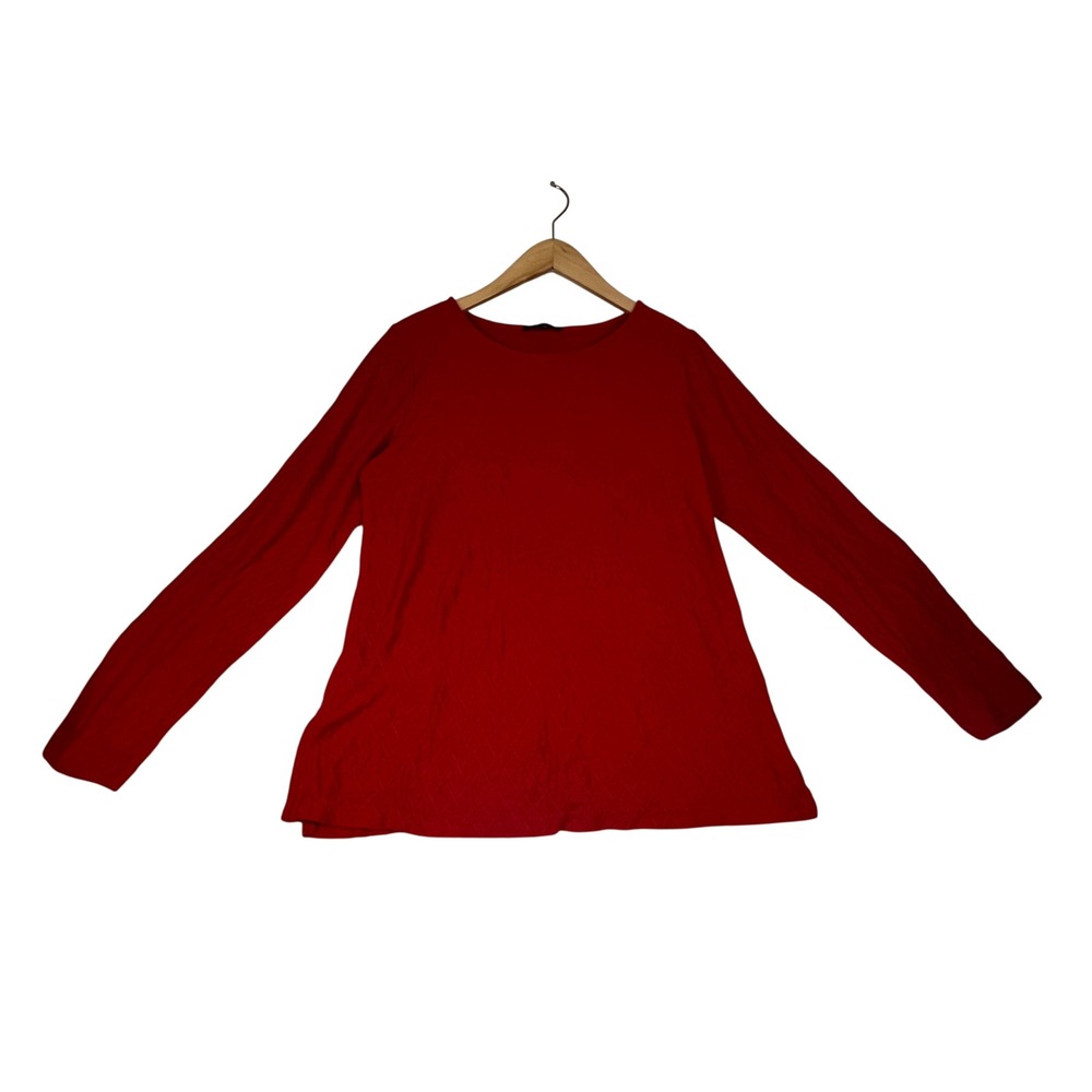 Mario Serrani Italy Women Small Red Chevron Diamond Textured Knit Top LS 1905761